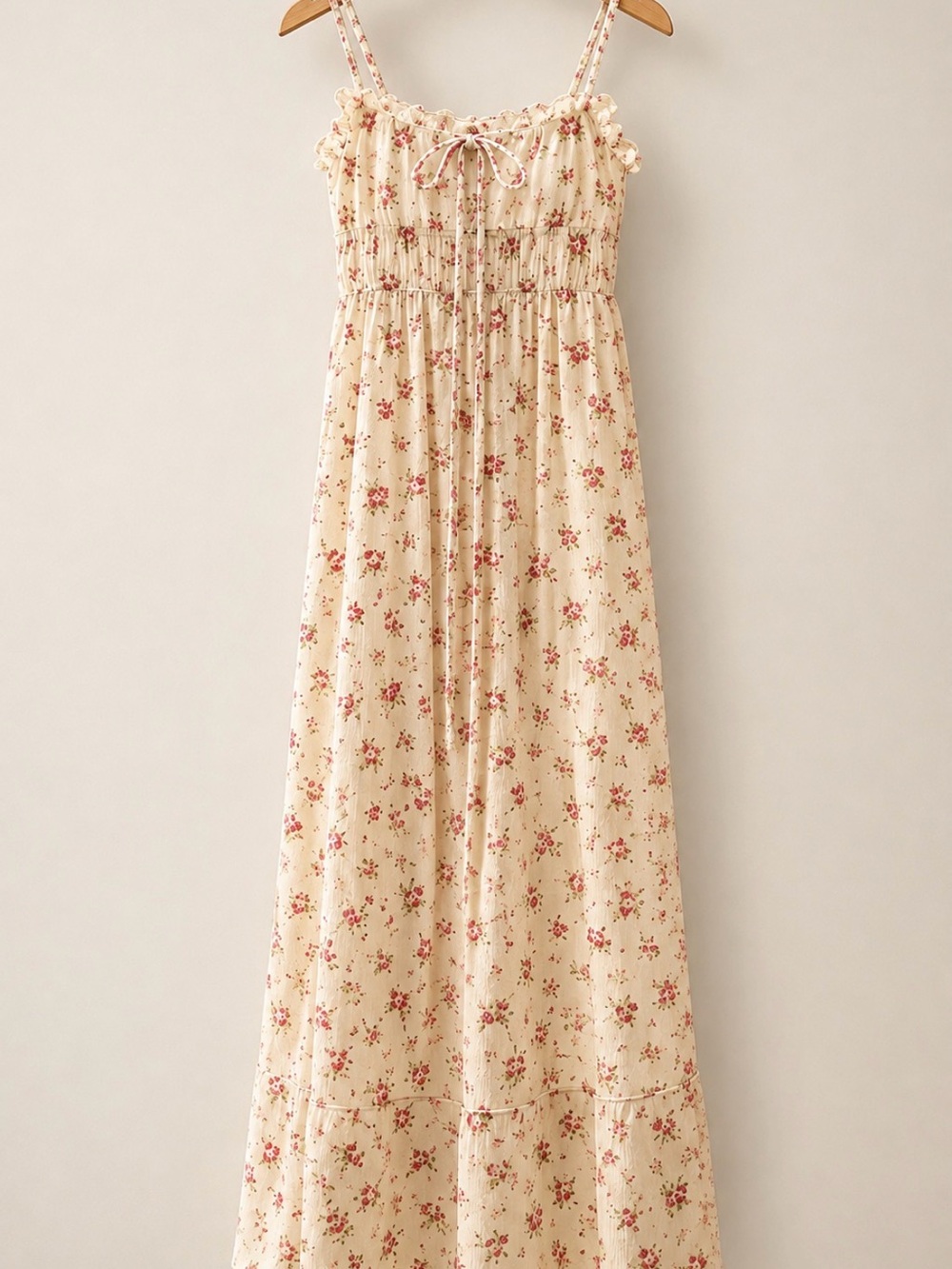 See You Monday Cream Maxi Dress with Pink Floral